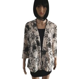 Chic lined blouse with integrated open embroidered cardigan,size L